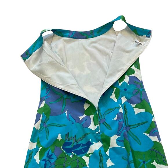Talbots Cotton Blue Green Tropical Floral Sleeveless Halter Summer Dress, Sz 12 - Picture 7 of 13